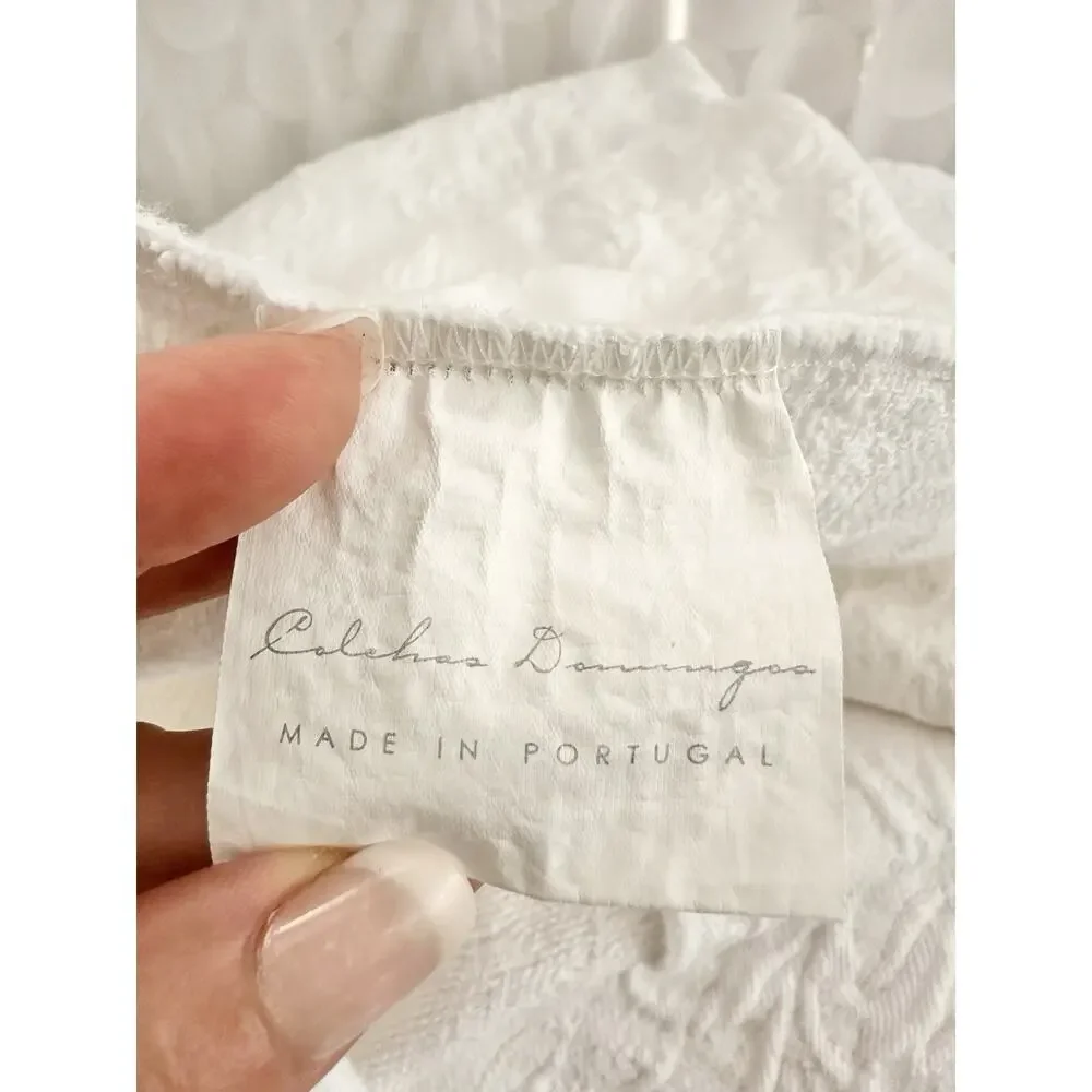 VTG Twin White Matelasse Bedspread 100% Cotton 2 Shams Portugal Fleur De Lis